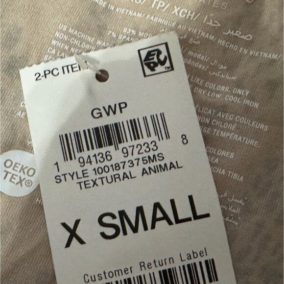 State of Day Pajama Set Womens XS Tan Textural Animal Lounge Comfy Sleep Cozy - Picture 8 of 9